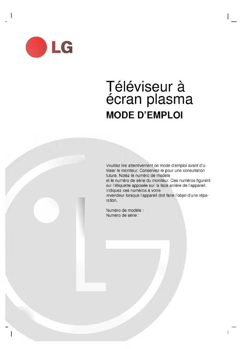 Page 1 de la notice Manuel utilisateur LG RZ-42PX12X