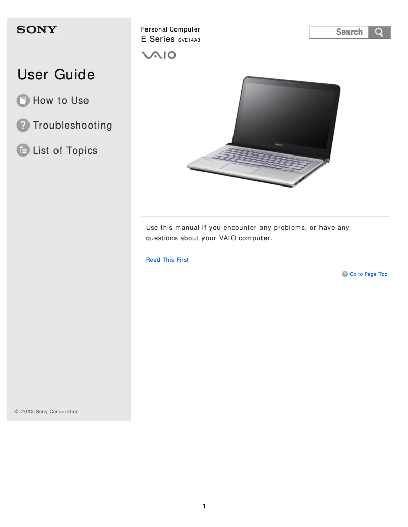 Page n°1 - Manuel utilisateur Sony Vaio SVE14A390S