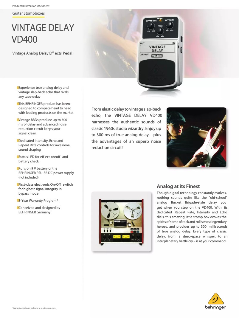 Page n°1 - Fiche technique Behringer Vintage Delay VD400