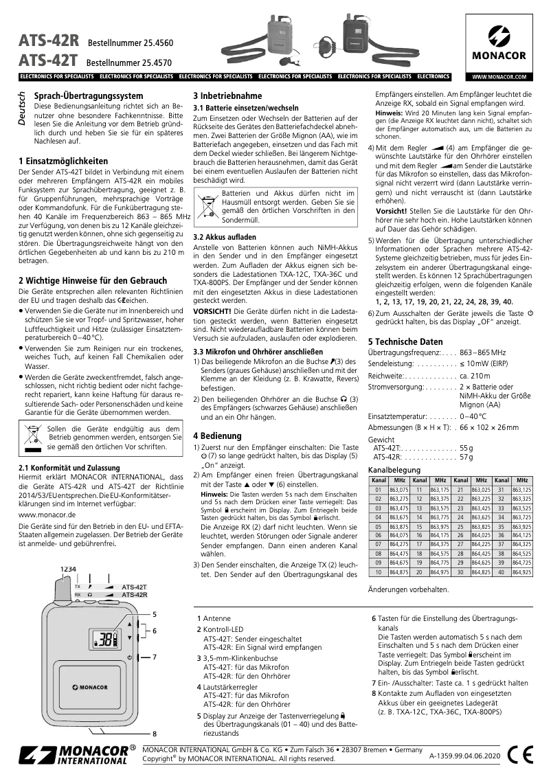 Page n°1 - Manuel utilisateur Monacor ATS-42R