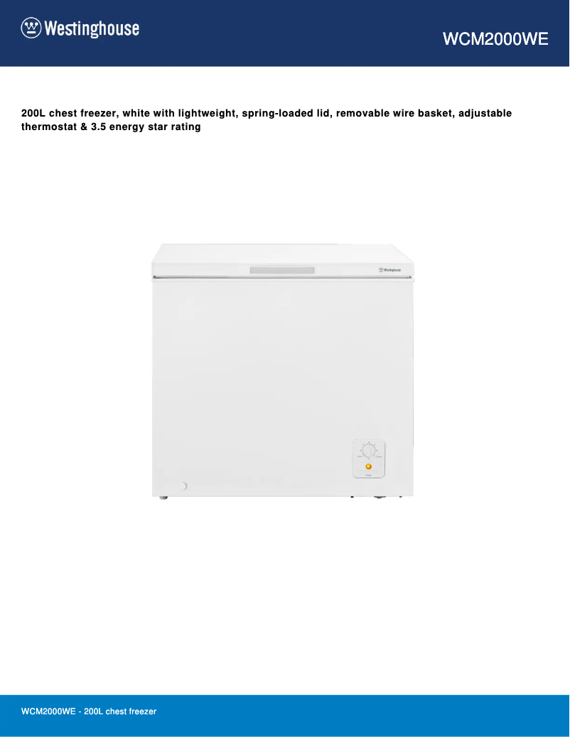 Page 1 de la notice Fiche technique Westinghouse WCM2000WE