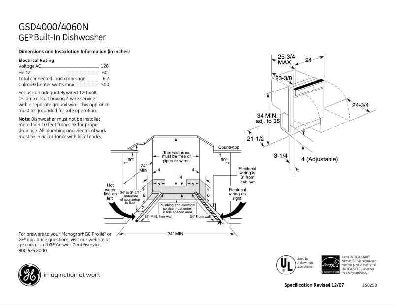 Page n°1 - Fiche technique GE GSD4000NCC
