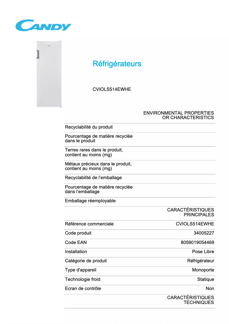 Image de la première page du manuel de l'appareil CVIOLS514EWHE