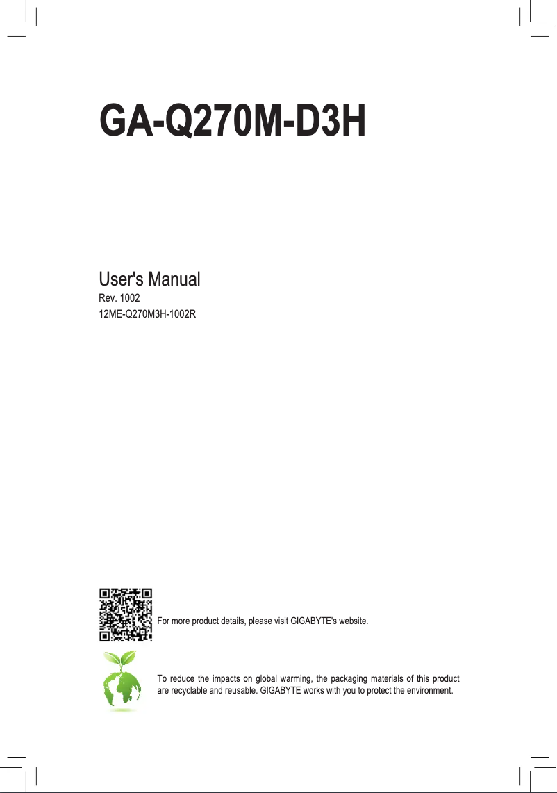 Image de la première page du manuel de l'appareil GA-Q270M-D3H