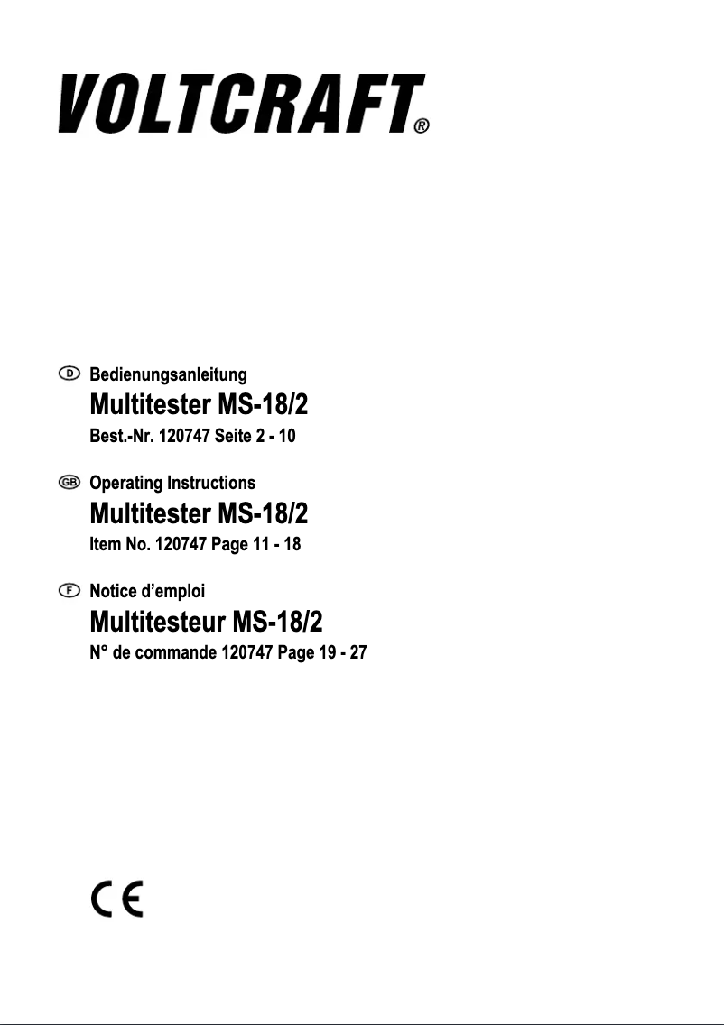 Page n°1 - Manuel utilisateur Voltcraft MS-18/2