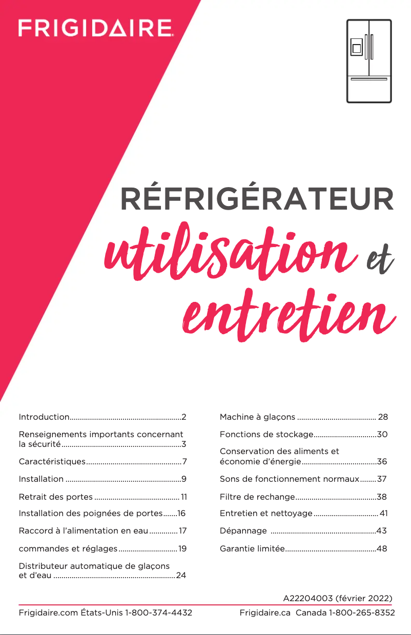 Page n°1 - Manuel utilisateur Frigidaire PRFC2383AF