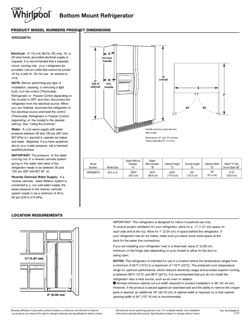 Página 1 del manual Ficha técnica Whirlpool WRS588FIH