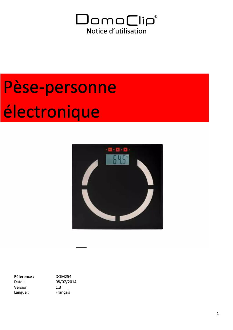 Page 1 de la notice Manuel utilisateur Domoclip DOM254
