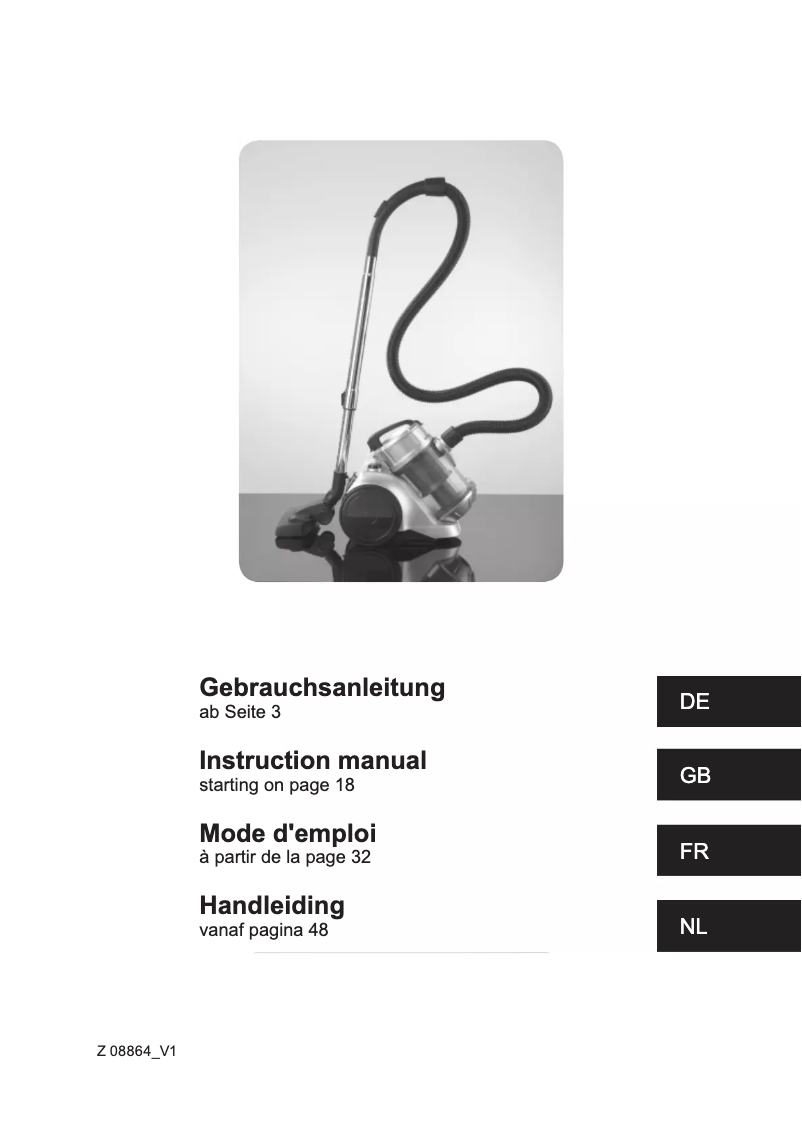 Page 1 de la notice Manuel utilisateur Cleanmaxx Z 08864