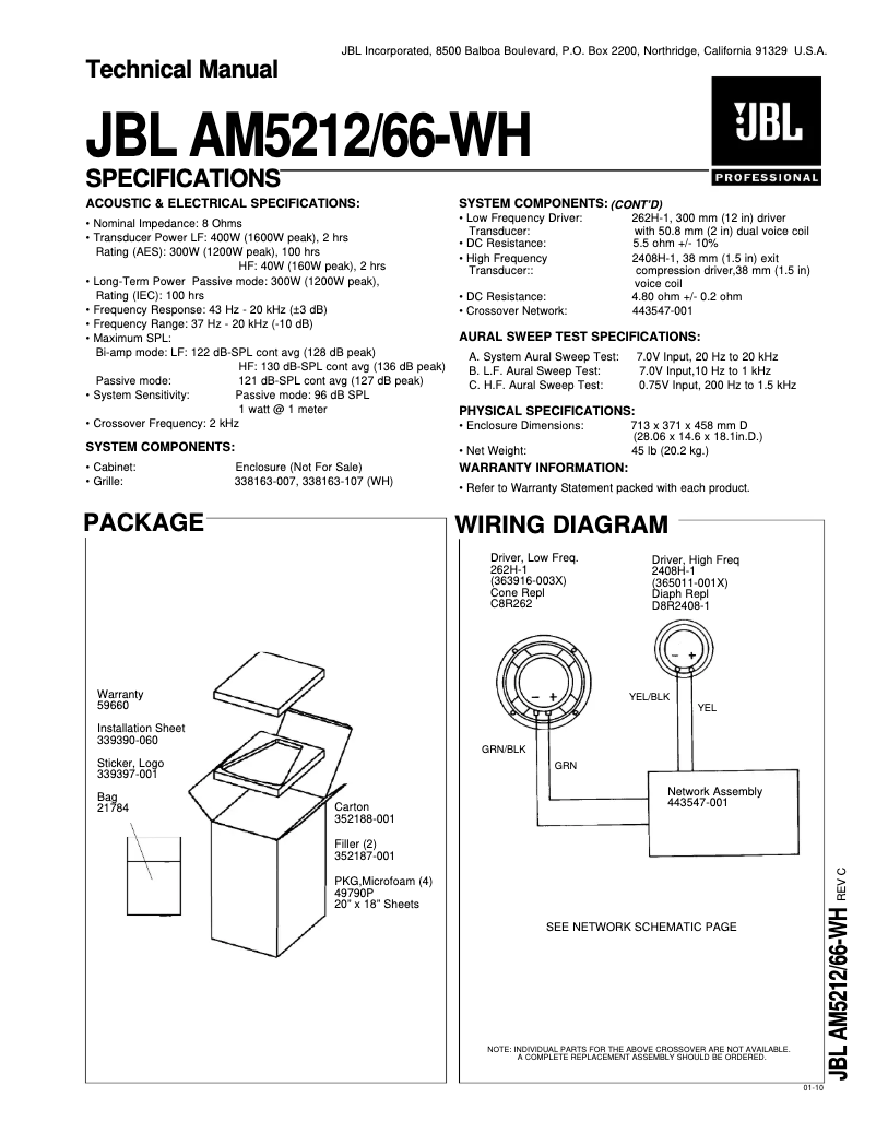 Page 1 de la notice Manuel utilisateur JBL AM5212