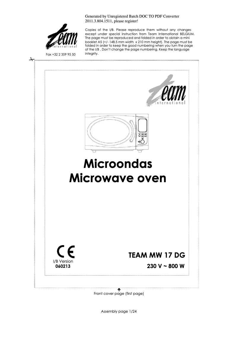 Page 1 de la notice Manuel utilisateur Teka MW 17