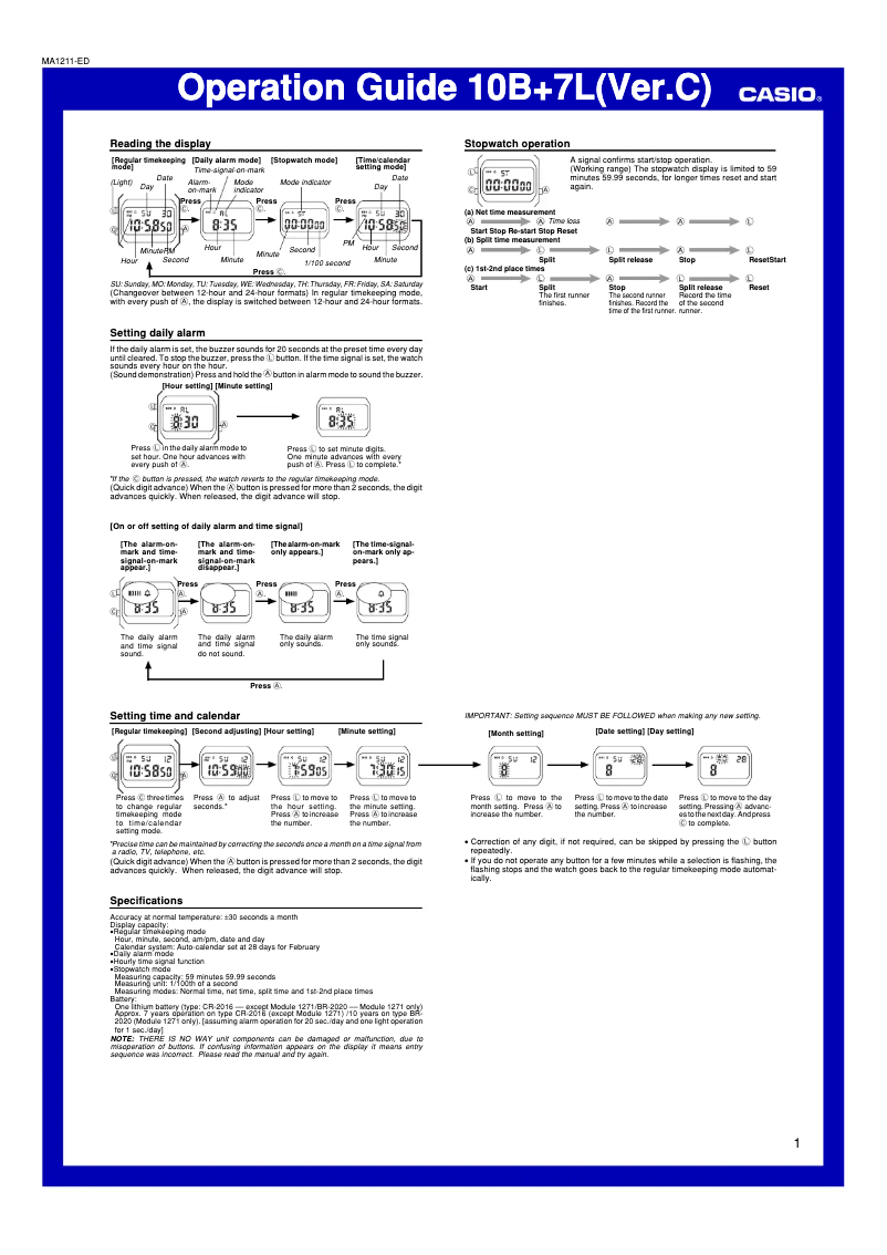 Page 1 de la notice Manuel utilisateur Casio Collection F-91WS-4EF
