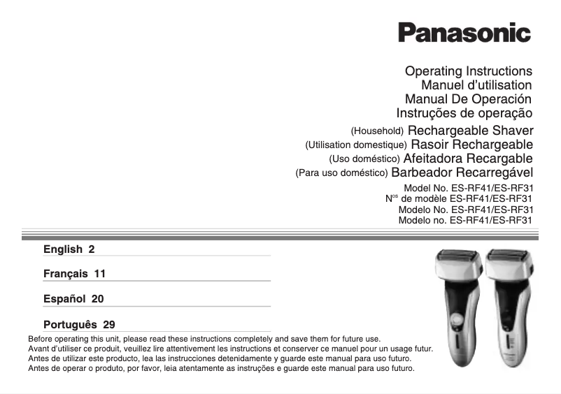 Página 1 del manual Manual de usuario Panasonic ES-RF31