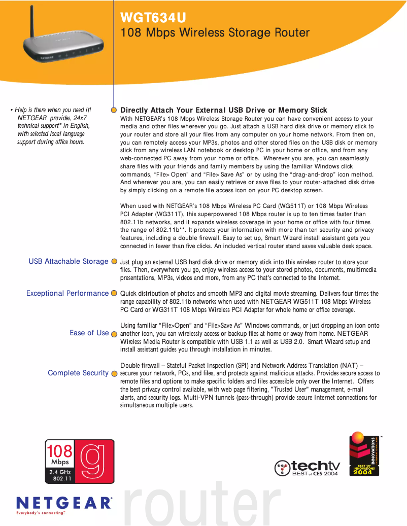 Page 1 de la notice Fiche technique Netgear WGT634U