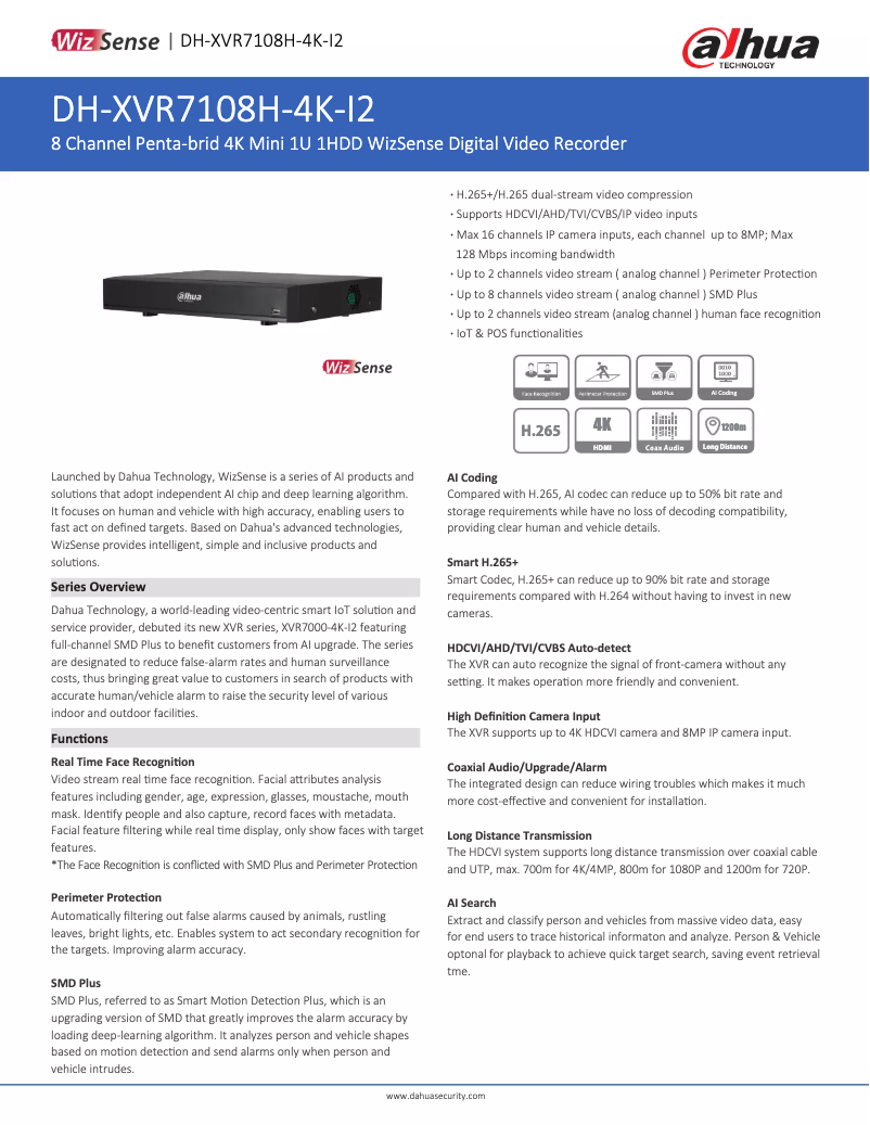 Página 1 del manual Ficha técnica Dahua Technology XVR7108H-4K-I2
