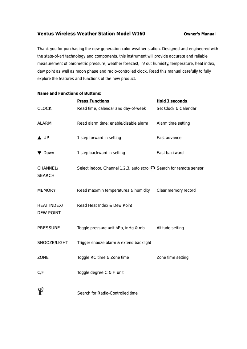 Page n°1 - Manuel utilisateur Ventus W160