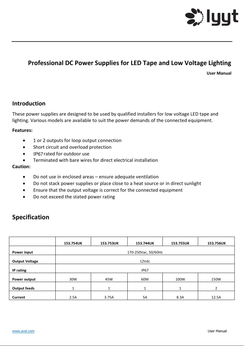 Page 1 de la notice Manuel utilisateur LYYT PS100-24