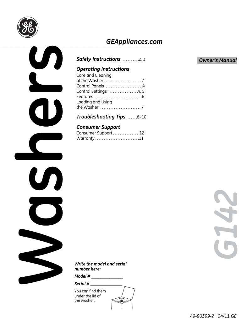 Page n°1 - Manuel d'utilisation et d'entretien GE GLWP2000MWW
