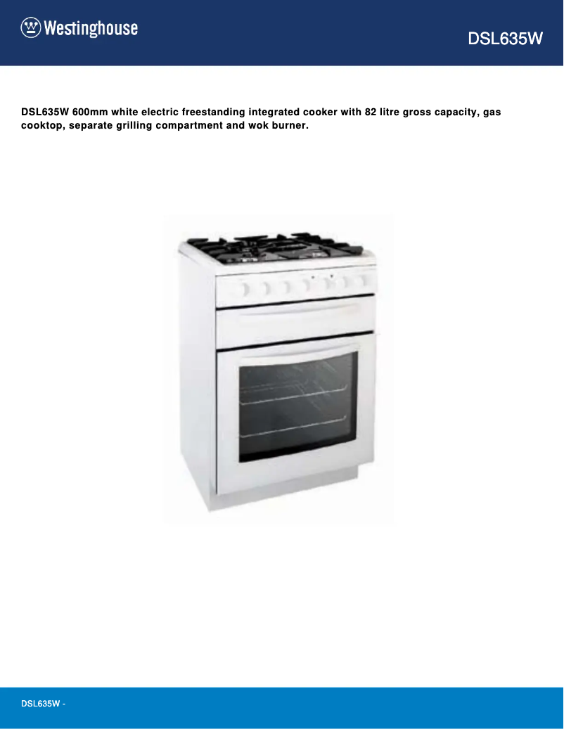 Page n°1 - Fiche technique Westinghouse DSL635W