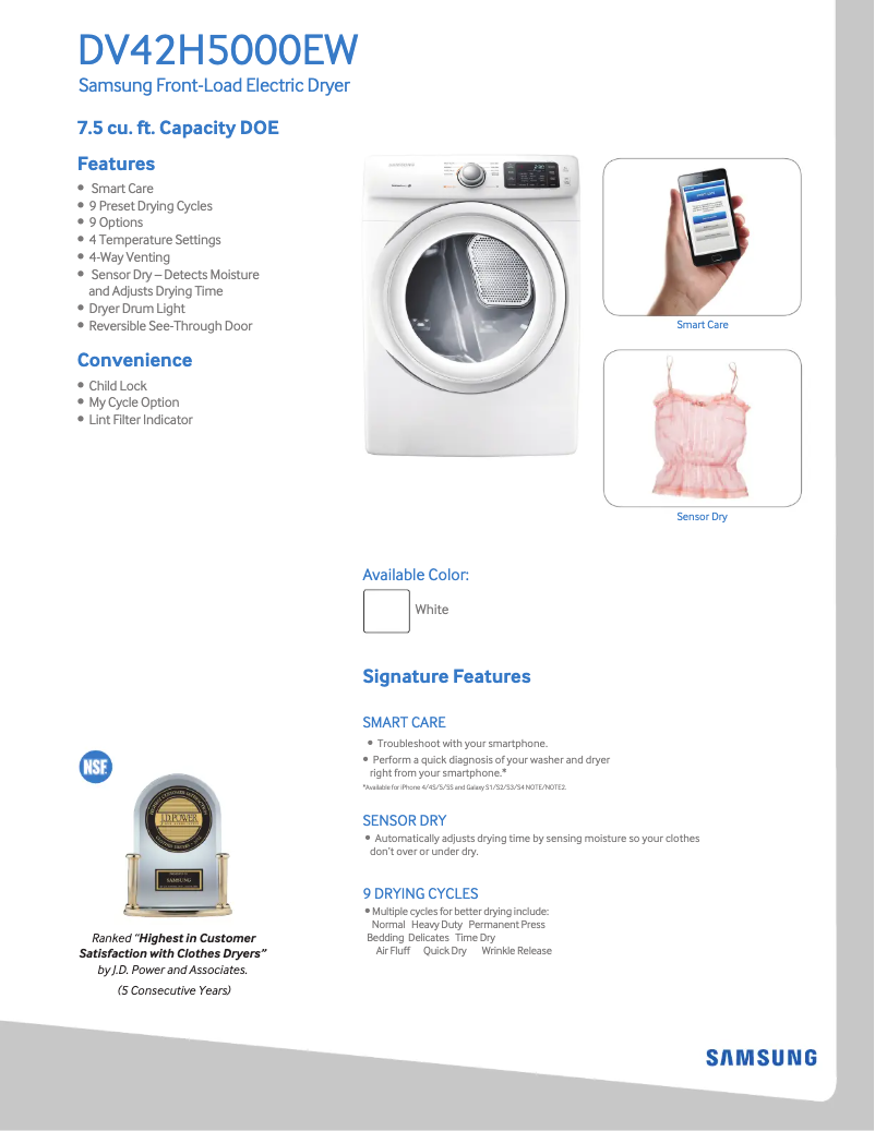 Página 1 del manual Ficha técnica Samsung DV42H5000E