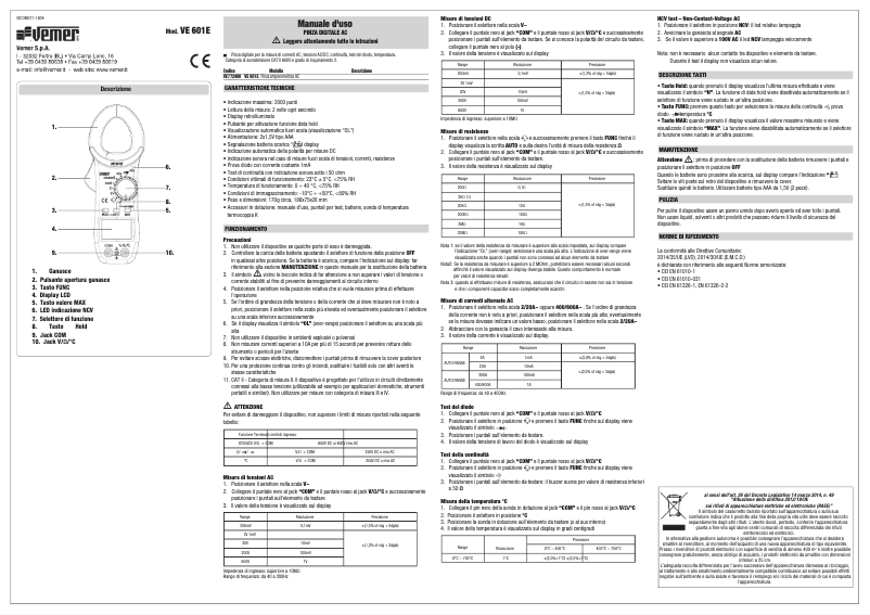 Image de la première page du manuel de l'appareil VE 601E