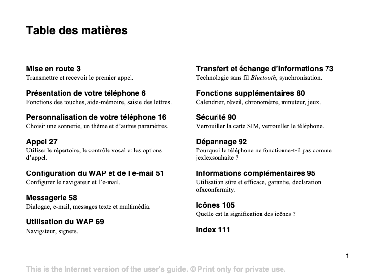 Page 1 de la notice Manuel utilisateur Sony Ericsson T68i