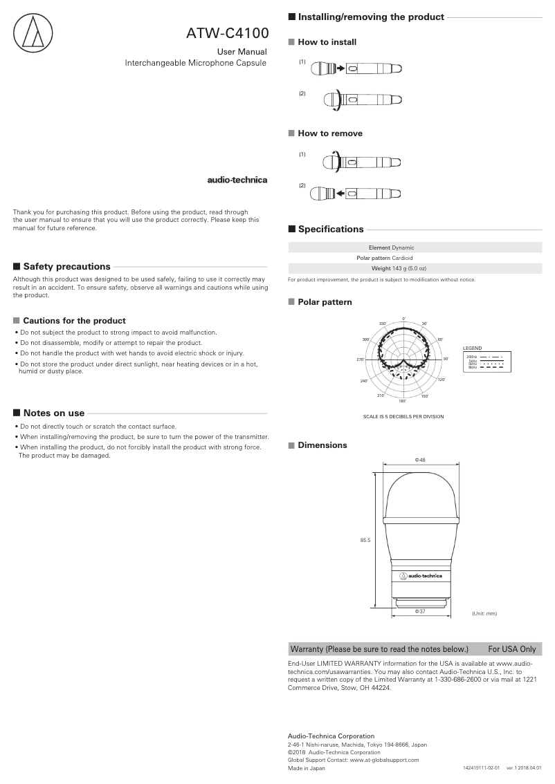 Page n°1 - Mode d'emploi Audio-Technica ATW-C4100