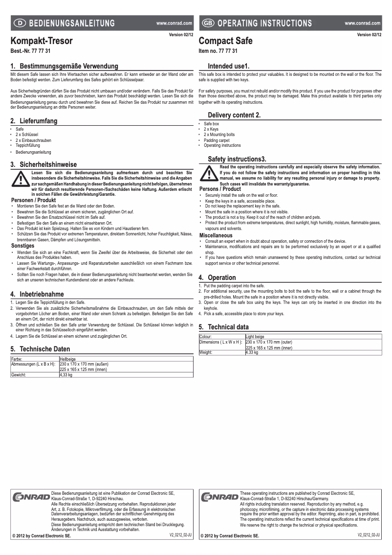 Image de la première page du manuel de l'appareil Compact Safe