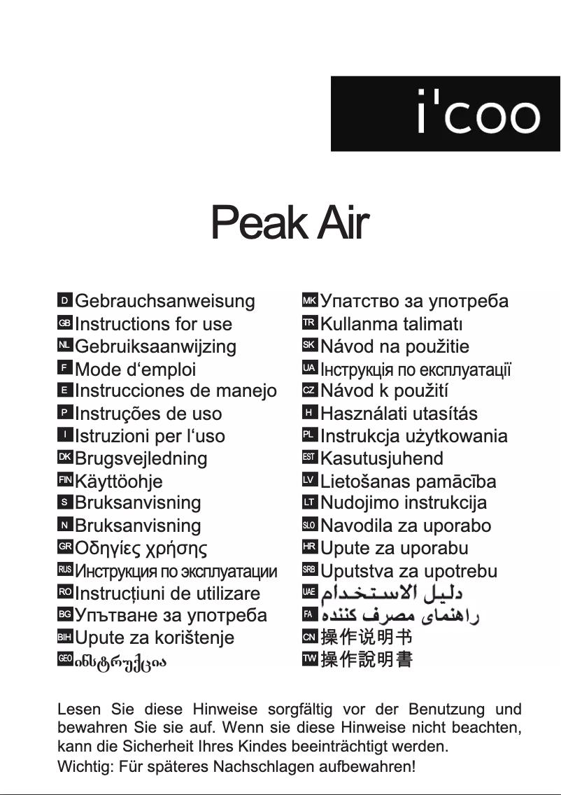 Imagen de la primera página del manual del dispositivo Peak Air