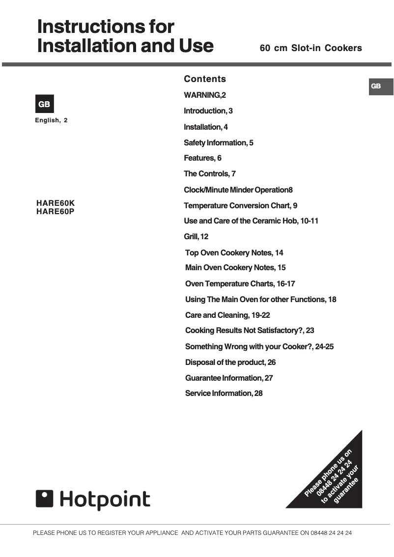 Página 1 del manual Manual de usuario Hotpoint HARE60K