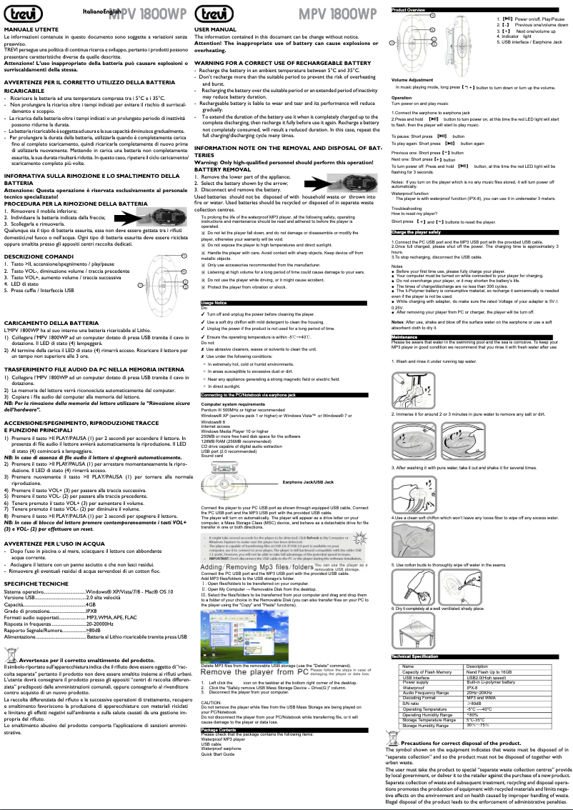 Page 1 de la notice Manuel utilisateur Trevi MPV 1800 WP