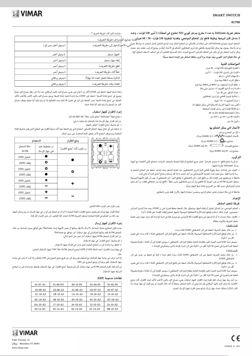 Page n°1 - Manuel utilisateur Vimar 01798