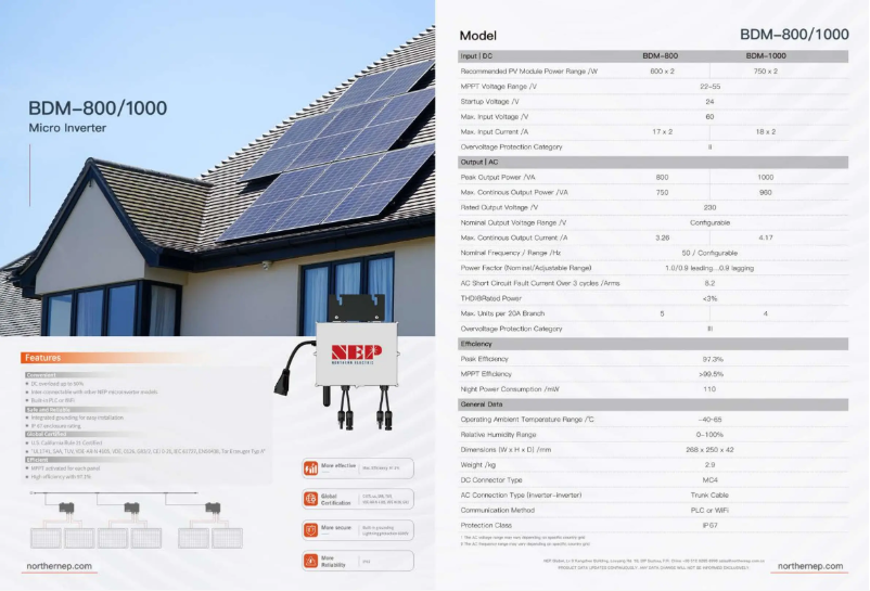 Page 1 de la notice Fiche technique NEP BDM-1000