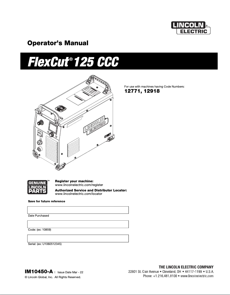 Image de la première page du manuel de l'appareil FlexCut 125