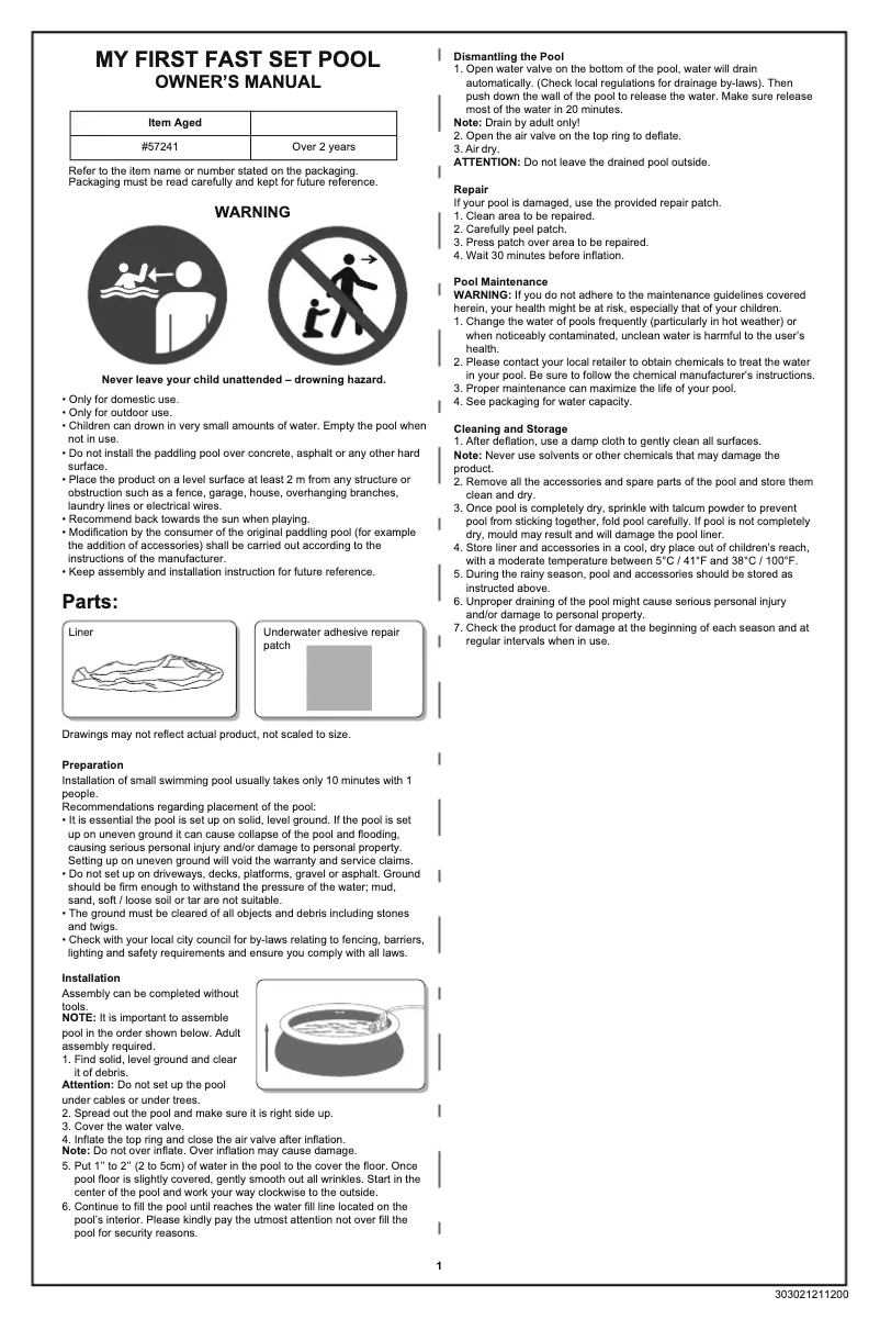 Page 1 de la notice Manuel utilisateur Bestway Splash & Play 57241