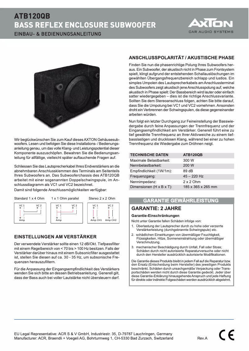 Page n°1 - Manuel utilisateur Axton ATB120QB