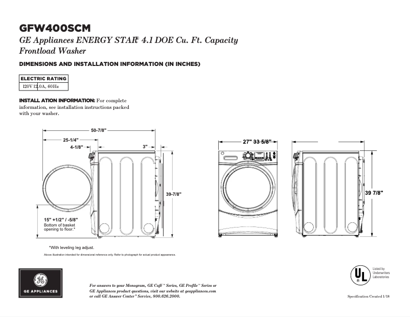 Image de la première page du manuel de l'appareil GFW400SCMWW