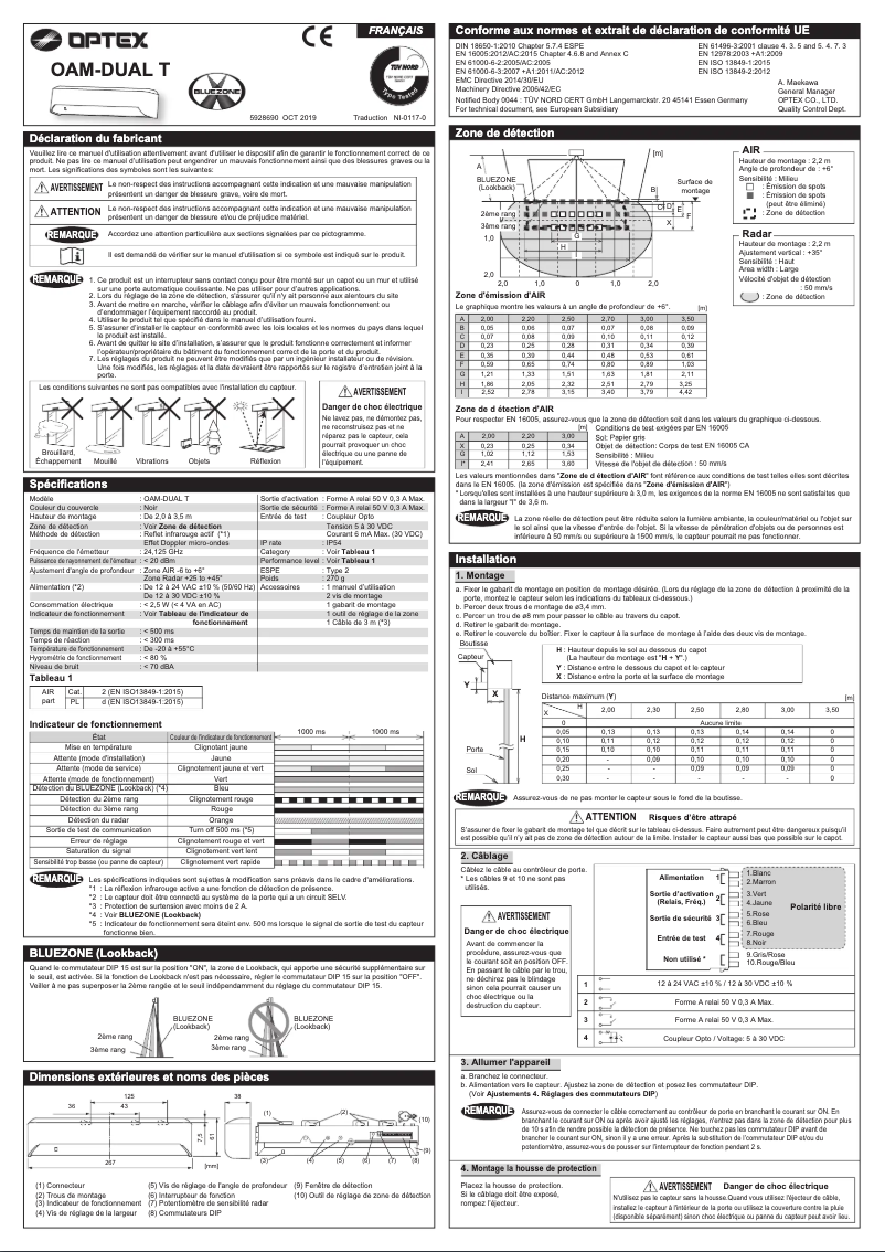 Page n°1 - Manuel utilisateur Optex OAM-TT