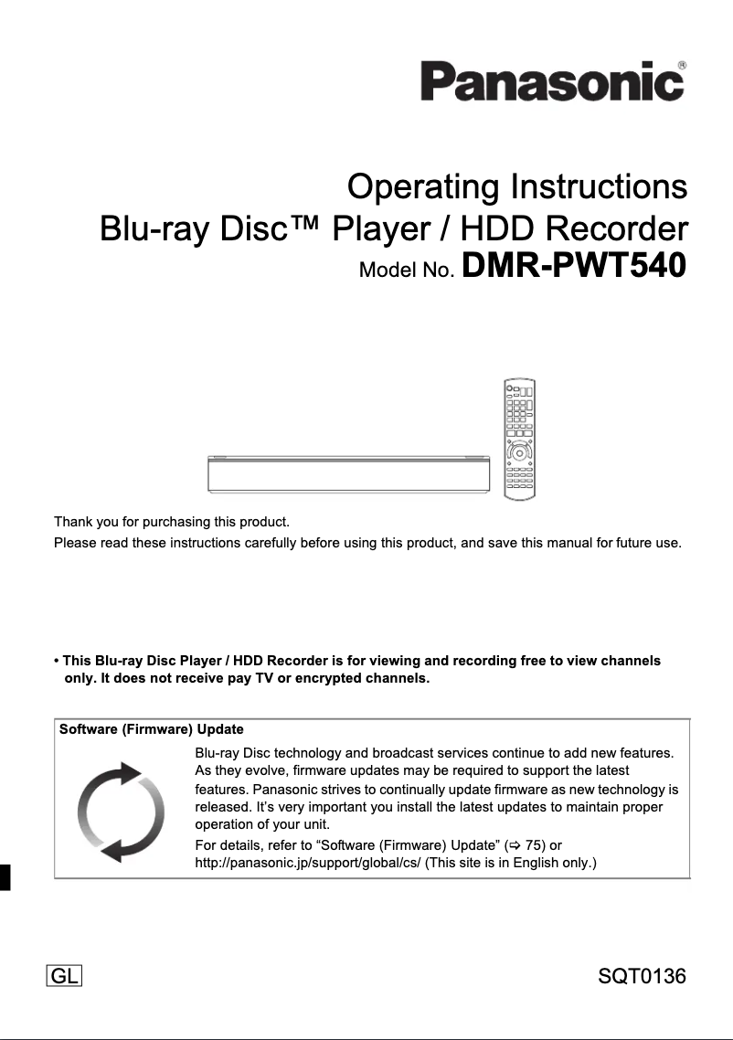 Page 1 de la notice Manuel utilisateur Panasonic DMR-PWT540