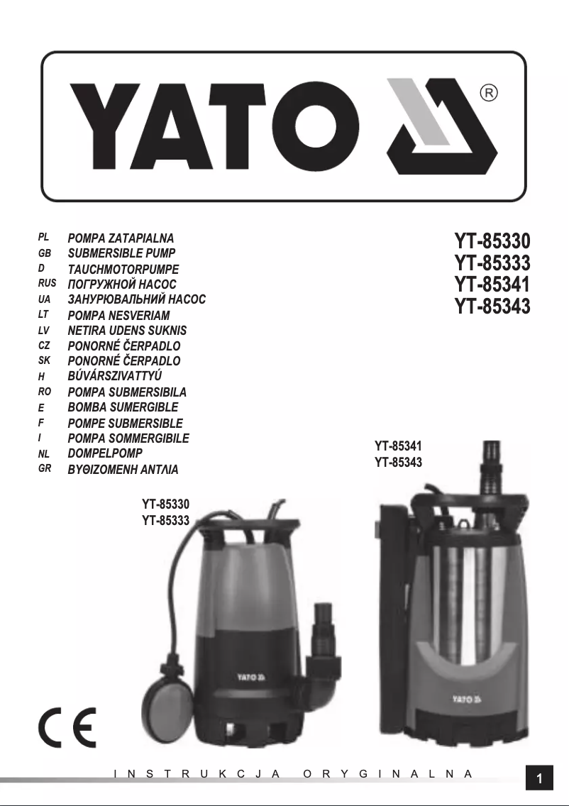Page n°1 - Manuel utilisateur Yato YT-85330