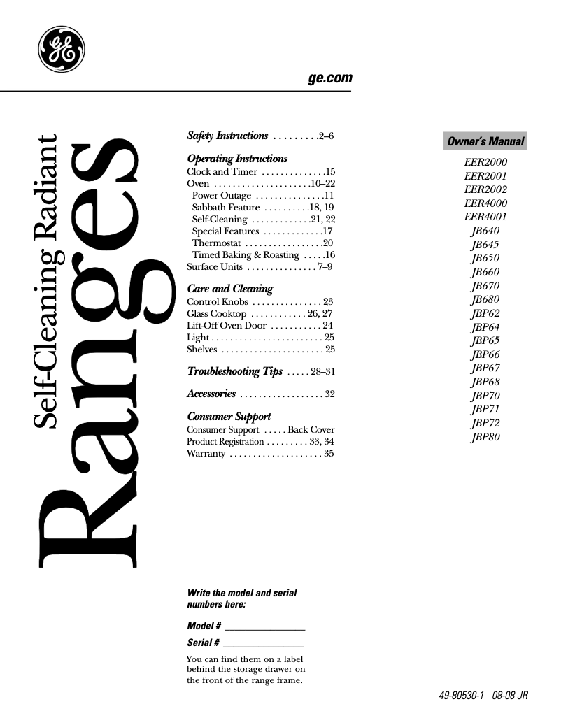 Image de la première page du manuel de l'appareil JBP64DMWW