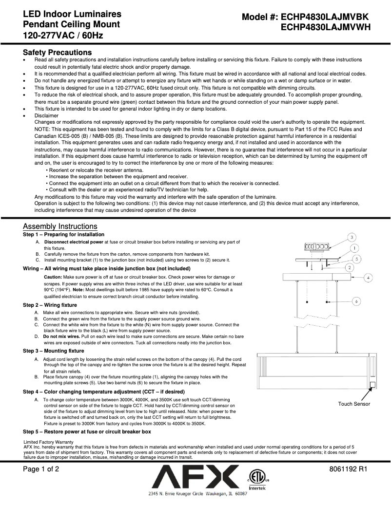 Page n°1 - Manuel utilisateur AFX Echo ECHP4830LAJMVBK