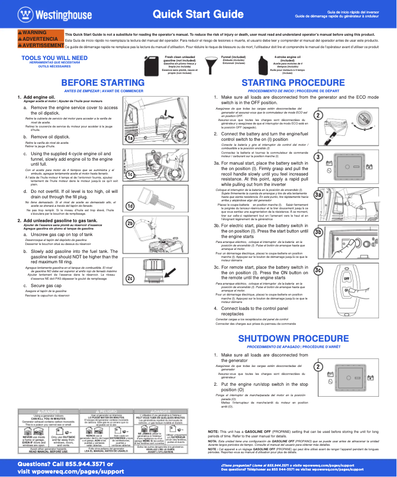 Page n°1 - Guide de démarrage rapide Westinghouse iGen5000c