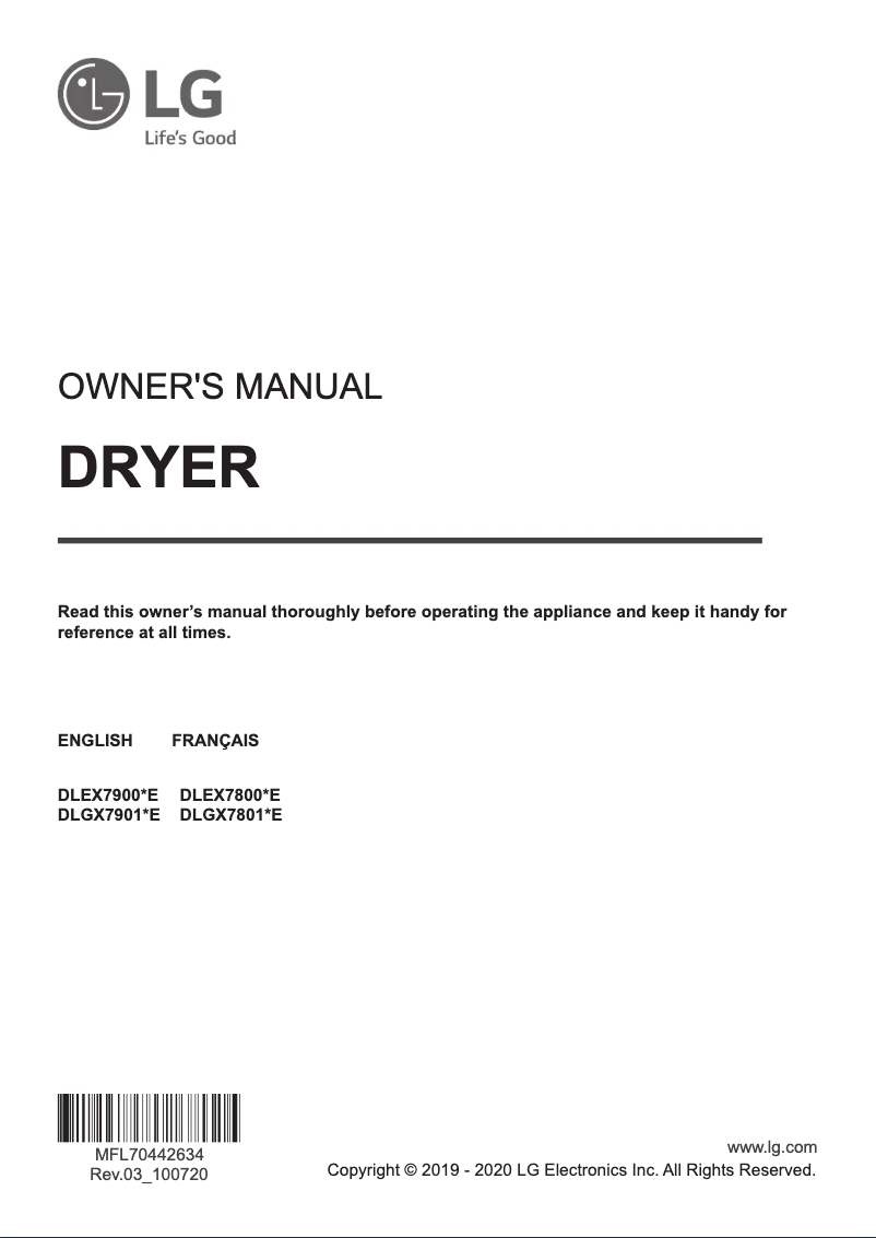 Page 1 de la notice Manuel utilisateur LG DLEX7900VE
