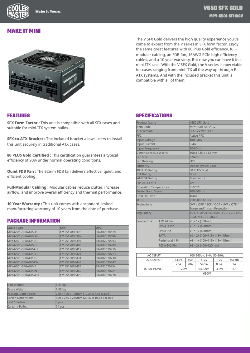 Page n°1 - Manuel utilisateur Cooler Master V650 SFX Gold