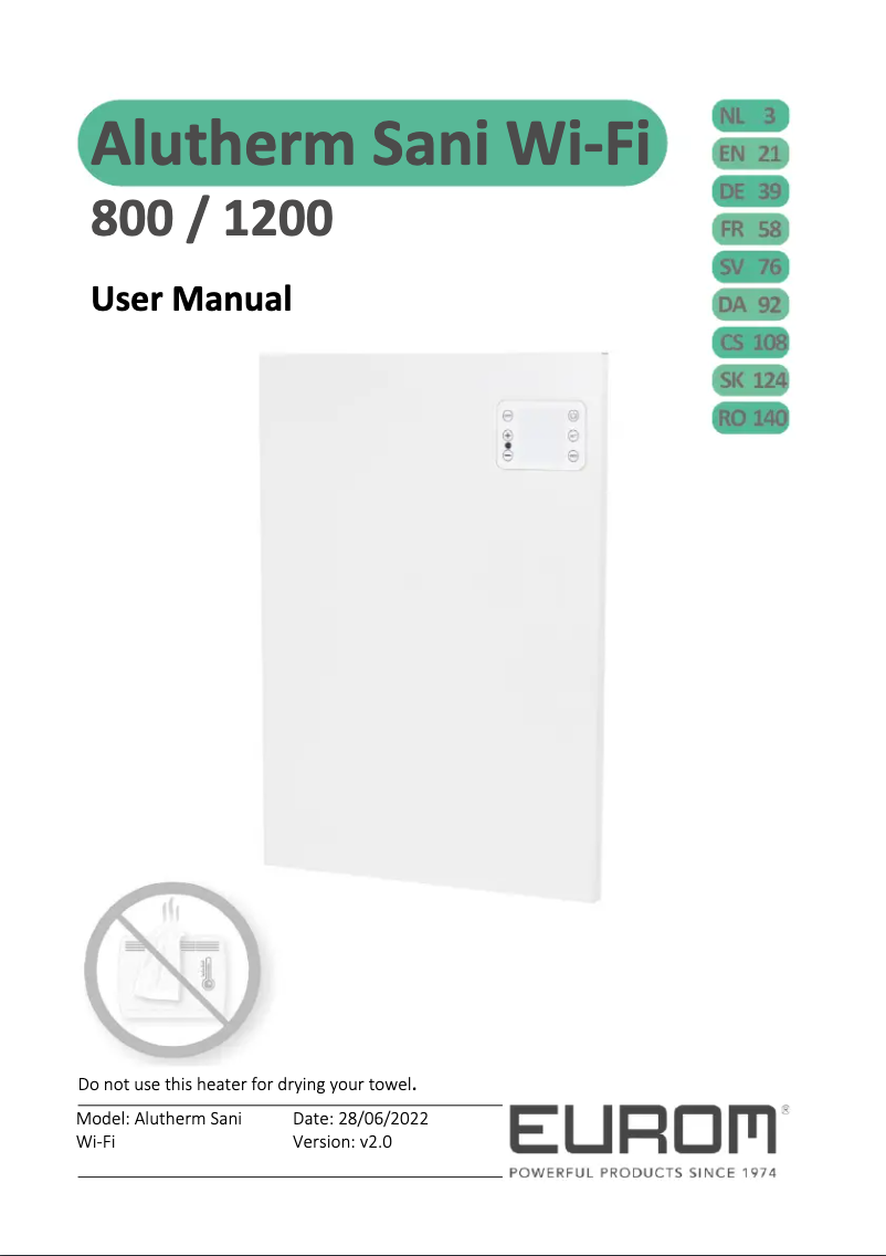 Image de la première page du manuel de l'appareil Sani 800 Wifi
