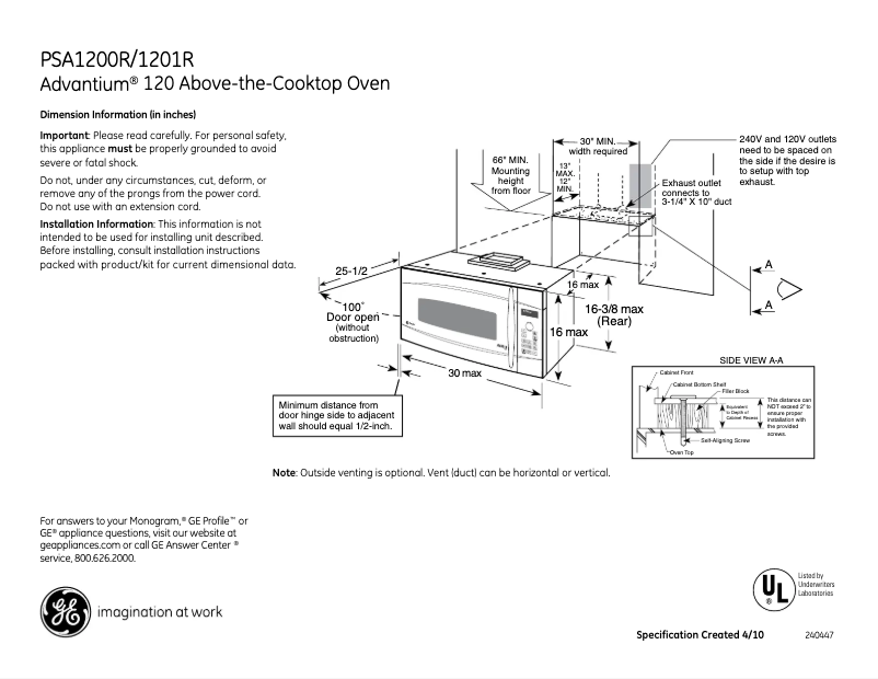 Image de la première page du manuel de l'appareil PSA1200RWW