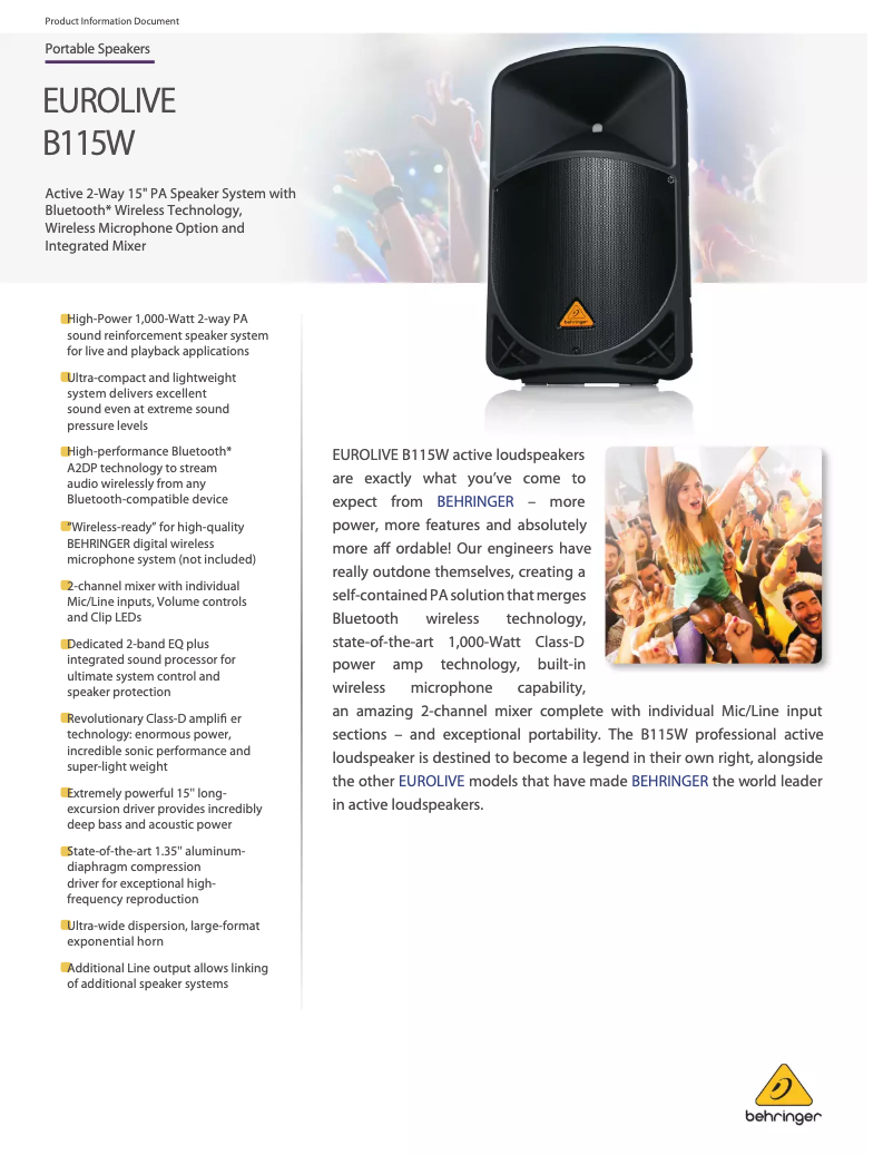 Image de la première page du manuel de l'appareil Eurolive B115W