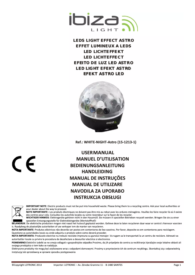 Page n°1 - Manuel utilisateur Lotronic White Night