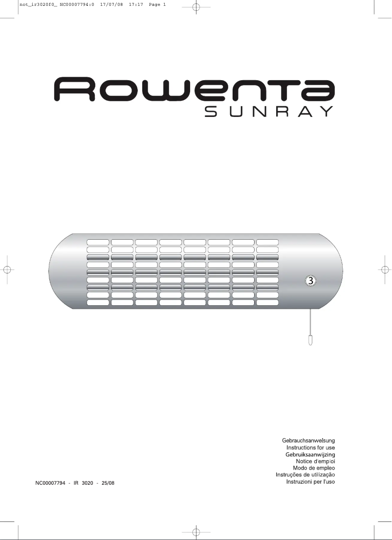 Page 1 de la notice Manuel utilisateur Rowenta Sunray IR3020